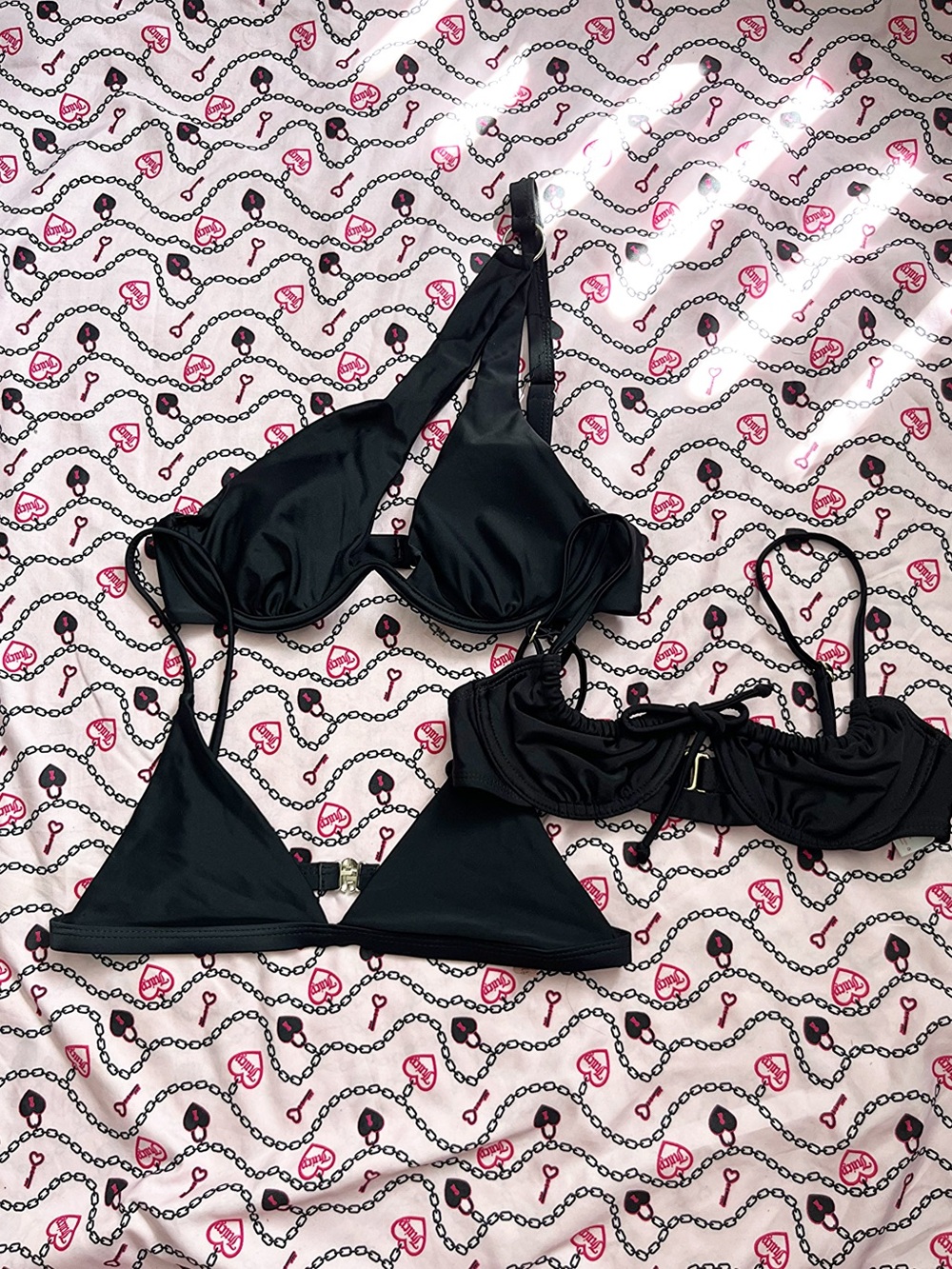 Zaful Black Women's Bikini Tops - Triangle & Halter Styles